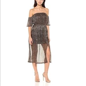 MINKPINK Elegant Off-Shoulder Metallic Dress